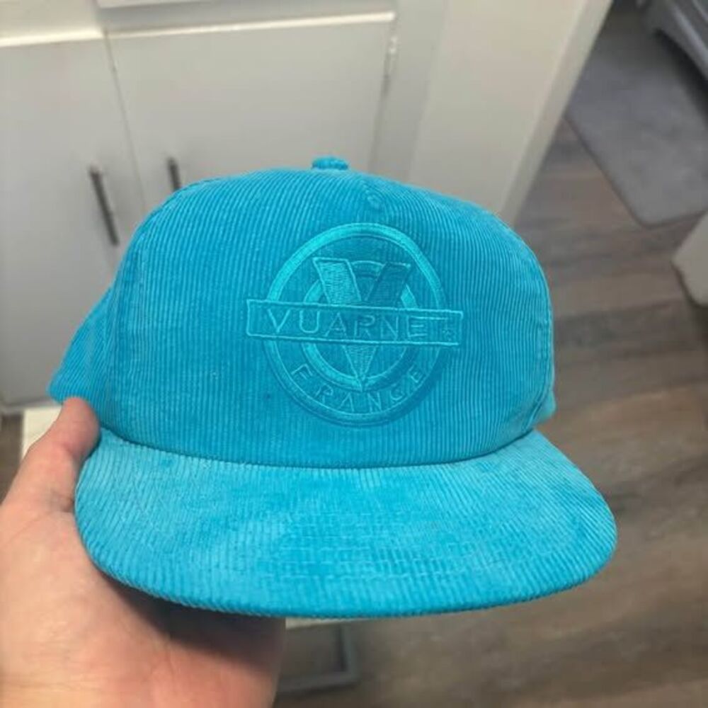 Vintage Vuarnet France Turquoise Blue Corduroy Snapback Hat 100% Cotton